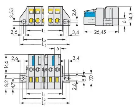Розетка для подключения кабеля WAGO 721-102/031-000, 2 pin, 0.08мм² - 2.5мм², 630В, 16А, CS: 5мм, (100 шт)