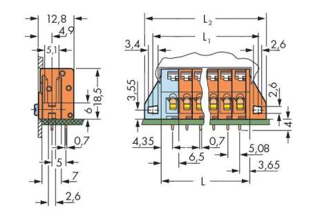 Быстроразъемная клемма WAGO 741-242, 12 pin, 0.08мм² - 2.50мм², 320В, 16А, CS: 5.08мм, (60 шт)