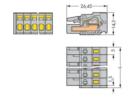Розетка для подключения кабеля WAGO 231-115/026-000/054-000, 15 pin, 0.08мм² - 2.5мм², 320В, 15А, CS: 5мм, (25 шт)