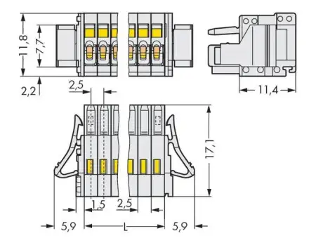 Розетка для подключения кабеля WAGO 733-106/037-000, 6 pin, 0.08мм² - 0.5мм², 160В, 6А, CS: 2.50мм, (100 шт)