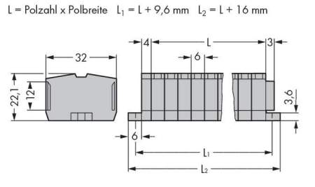 Клеммная колодка WAGO 264-106, 12 pin, 0.08мм² - 2.50мм², 800В, 24А, конф: L, (100 шт)