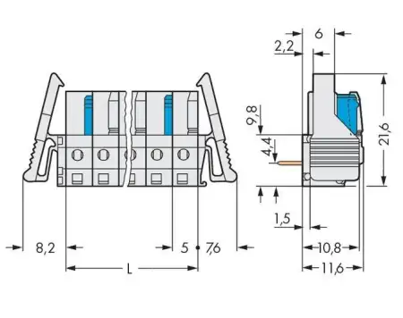 Розетка для подключения к печатной плате WAGO 722-246/039-000, 16 pin, 320В, 15А, CS: 5мм, (10 шт)