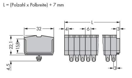 Клеммная колодка WAGO 264-155, 10 pin, 0.08мм² - 2.50мм², 800В, 24А, конф: L, (100 шт)