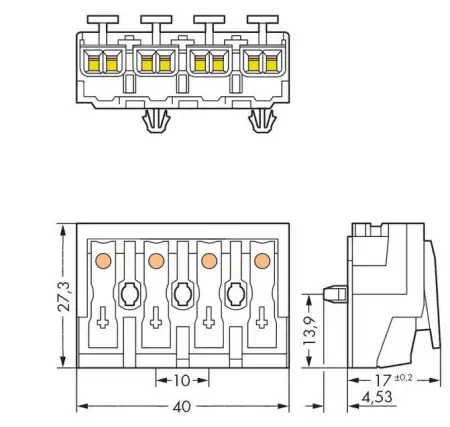 Разъем питания сети WAGO 294-5004, 4 pin, 0.5мм² - 1.5мм², 24А, (500 шт)