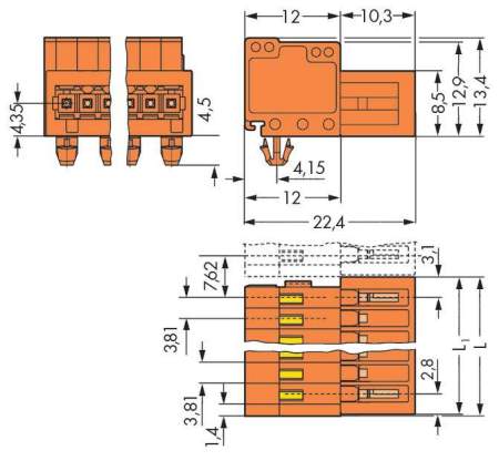 Штифтовая планка WAGO 734-338/018-000, 8 pin, 0.08мм² - 1.50мм², 160В, 10А, CS: 3.81мм, (50 шт)