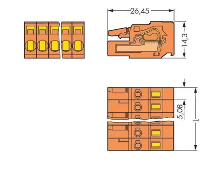 Розетка для подключения кабеля WAGO 231-306/102-000, 6 pin, 0.08мм² - 2.50мм², 320В, 16А, CS: 5.08мм, (50 шт)