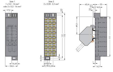 PD клемма WAGO 726-652, 32 pin, 0.08мм² - 16мм², конф: L, (10 шт)