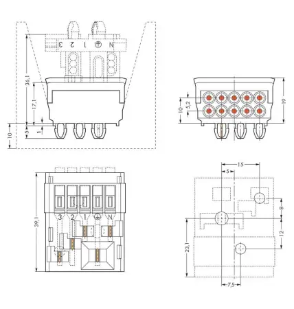 Клеммник WAGO 267-305, 5 pin, 1.5мм² - 2.5мм², 500В, 6А, (50 шт)