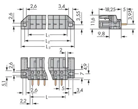 Розетка для подключения к печатной плате WAGO 232-132/047-000, 2 pin, 320В, CS: 5мм, (100 шт)