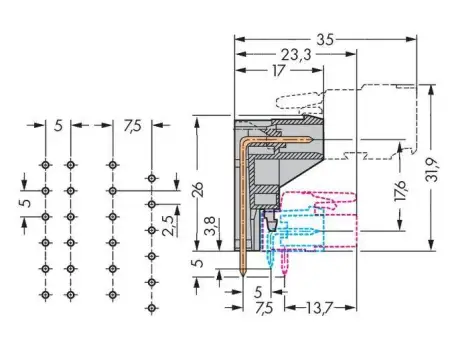 Штифтовая планка WAGO 232-334, 4 pin, 320В, 12А, CS: 5мм, (100 шт)
