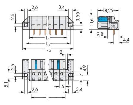 Розетка для подключения к печатной плате WAGO 722-238/047-000, 8 pin, 250В, 15А, CS: 5мм, (50 шт)