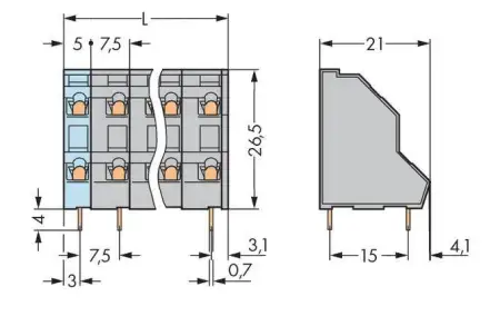 Двухуровневая клемма WAGO 736-510, 20 pin, 0.08мм² - 2.50мм², 630В, CS: 7.50мм, (21 шт)