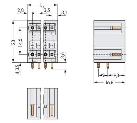 Штифтовая планка WAGO 734-402, 4 pin, 160В, 10А, CS: 3.50мм, (100 шт)