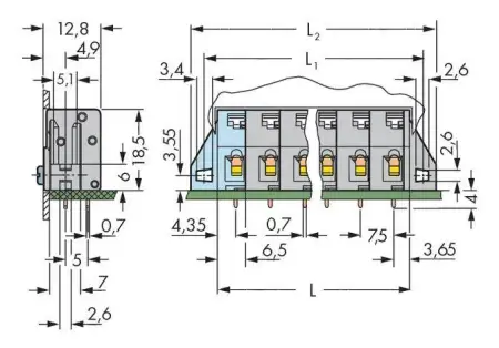 Быстроразъемная клемма WAGO 741-327, 7 pin, 0.08мм² - 2.50мм², 630В, 16А, CS: 7.50мм, (60 шт)