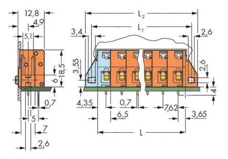 Быстроразъемная клемма WAGO 741-428, 8 pin, 0.08мм² - 2.50мм², 630В, CS: 7.62мм, (60 шт)