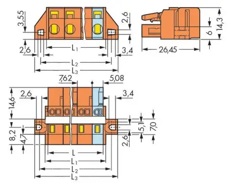 Розетка для подключения кабеля WAGO 231-707/027-000, 7 pin, 0.08мм² - 2.5мм², 630В, CS: 7.62мм, (25 шт)