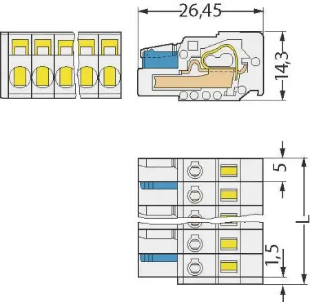 Розетка для подключения кабеля WAGO 721-105/026-000, 5 pin, 0.08мм² - 2.5мм², 630В, 16А, CS: 5мм, (1 шт)