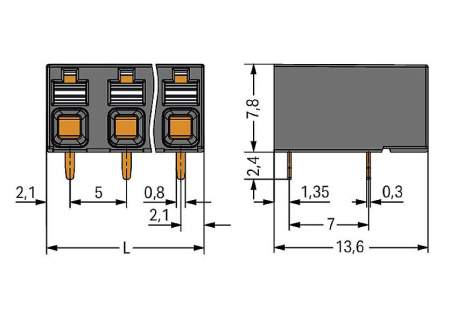 Клемма для печатной платы WAGO 2086-3202, 2 pin, 0.14мм² - 1.50мм², 630В, 17.5А, CS: 5мм, (1 шт)