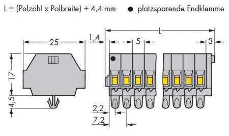 Клеммная колодка WAGO 260-155, 10 pin, 0.08мм² - 1.50мм², 400В, 18А, конф: L, (100 шт)