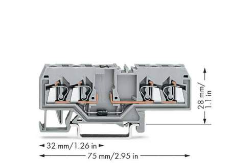 Диодная клемма WAGO 280-655/281-410, 4 pin, 0.08мм² - 2.50мм², 250В, 500мА, конф: L, (100 шт)