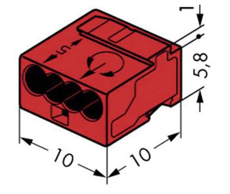 Винтовая клемма WAGO 243-804, 4 pin, 0.6мм² - 0.8мм², 100В, 6А, (1 шт)