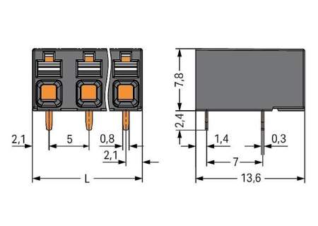 Клемма для печатной платы WAGO 2086-3225, 5 pin, 0.14мм² - 1.50мм², 1000В, 17.5А, CS: 5мм, (1 шт)
