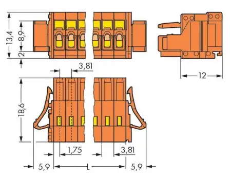 Розетка для подключения кабеля WAGO 734-206/037-000, 6 pin, 0.08мм² - 1.5мм², 300В, 10А, CS: 3.81мм, (50 шт)