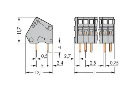 Быстроразъемная клемма WAGO 233-108, 8 pin, 0.08мм² - 0.50мм², 160В, CS: 2.50мм, (220 шт)