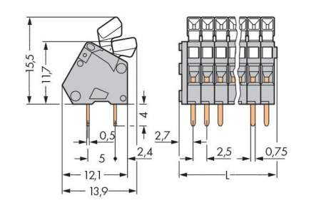 Быстроразъемная клемма WAGO 233-204, 4 pin, 0.08мм² - 0.50мм², 160В, CS: 2.50мм, (400 шт)