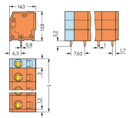 Быстроразъемная клемма WAGO 739-238, 8 pin, 0.08мм² - 2.50мм², 630В, CS: 7.62мм, (80 шт)