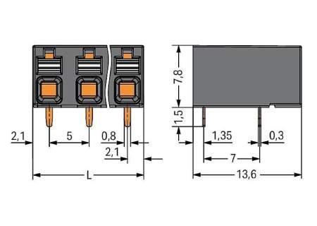 Клемма для печатной платы WAGO 2086-3204/300-000, 4 pin, 0.14мм² - 1.50мм², 630В, 17.5А, CS: 5мм, (1 шт)