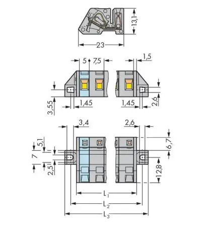 Розетка для подключения кабеля WAGO 731-536/031-000, 6 pin, 0.08мм² - 2.5мм², 300В, 15А, CS: 7.50мм, (25 шт)