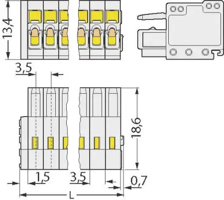 Розетка для подключения кабеля WAGO 733-103, 3 pin, 0.08мм² - 0.5мм², 160В, 6А, CS: 2.50мм, (1 шт)