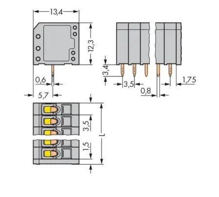Быстроразъемная клемма WAGO 739-308, 8 pin, 0.08мм² - 1.50мм², 160В, CS: 3.50мм, (160 шт)