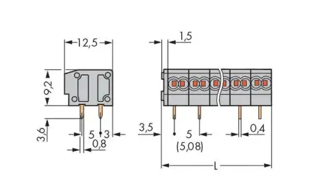 Быстроразъемная клемма WAGO 235-452, 2 pin, 0.25мм² - 0.75мм², 320В, 10А, CS: 5мм;5.08мм, (420 шт)