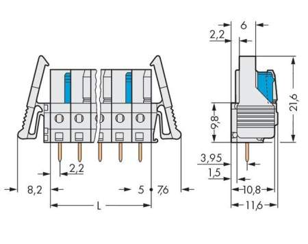 Розетка для подключения к печатной плате WAGO 722-145/039-000, 15 pin, 250В, 15А, CS: 5мм, (25 шт)
