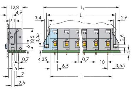 Быстроразъемная клемма WAGO 741-526, 6 pin, 0.08мм² - 2.50мм², 1000В, CS: 10мм, (60 шт)