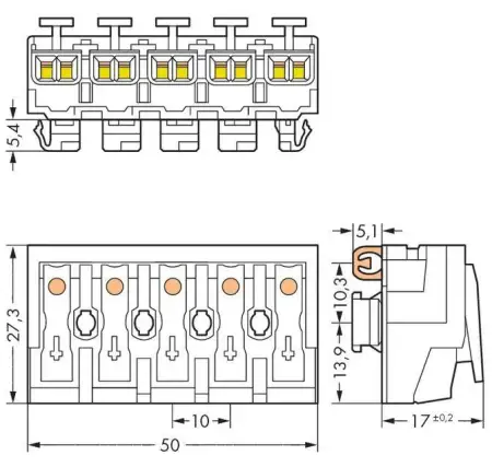 Разъем питания сети WAGO 294-8135, 5 pin, 0.5мм² - 2.5мм², 24А, (250 шт)