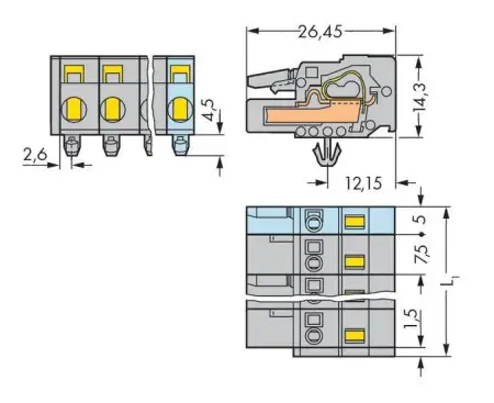 Розетка для подключения кабеля WAGO 231-202/008-000, 2 pin, 0.08мм² - 2.5мм², 630В, CS: 7.50мм, (100 шт)