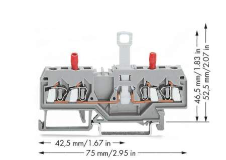 N клемма с разделителем и тестовым разъемом WAGO 280-829, 2 pin, 0.08мм² - 2.50мм², 400В, 10А, конф: L, (50 шт)