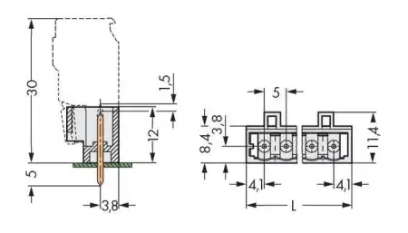 Штифтовая планка WAGO 721-165/001-000, 5 pin, 320В, 16А, CS: 5мм, (200 шт)