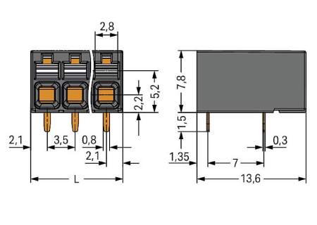 Клемма для печатной платы WAGO 2086-1202/300-000, 2 pin, 0.14мм² - 1.50мм², 320В, 17.5А, CS: 3.50мм, (1 шт)