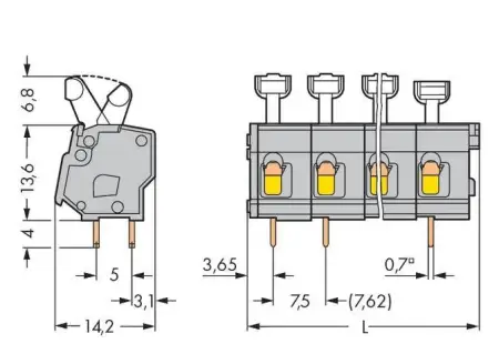 Быстроразъемная клемма WAGO 257-574, 24 pin, 0.08мм² - 2.50мм², 630В, CS: 7.50мм;7.62мм, (20 шт)
