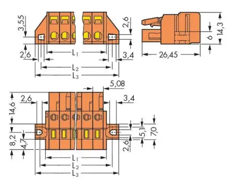 Розетка для подключения кабеля WAGO 231-306/031-000, 6 pin, 0.08мм² - 2.50мм², 320В, 16А, CS: 5.08мм, (50 шт)