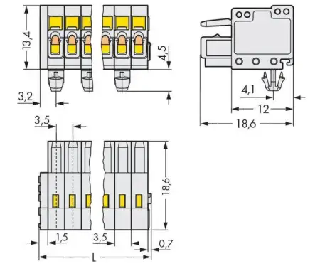 Розетка для подключения кабеля WAGO 734-106/008-000, 6 pin, 0.08мм² - 1.5мм², 300В, 10А, CS: 3.50мм, (100 шт)