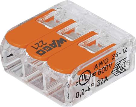 Клеммник WAGO 221-413-50, 3 pin, 0.14мм² - 4мм², 450В, 32А, (50 шт)