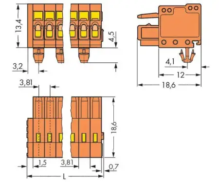 Розетка для подключения кабеля WAGO 734-216/008-000, 16 pin, 0.08мм² - 1.5мм², 300В, 10А, CS: 3.81мм, (25 шт)