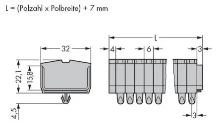 Клеммная колодка WAGO 264-161, 22 pin, 0.08мм² - 2.50мм², 800В, 24А, конф: L, (25 шт)