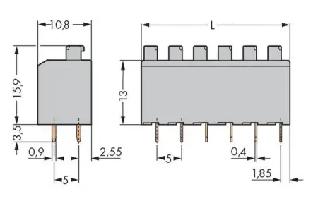 Быстроразъемная клемма WAGO 735-307, 7 pin, 0.50мм² - 1.50мм², 320В, CS: 5мм, (140 шт)