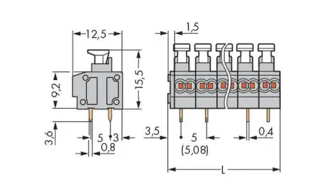 Быстроразъемная клемма WAGO 235-455/331-000, 5 pin, 0.20мм² - 0.75мм², 320В, 10А, CS: 5мм;5.08мм, (180 шт)